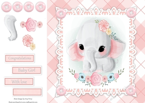 Gorgeous Baby Girl Elephant With Flowers 8x8