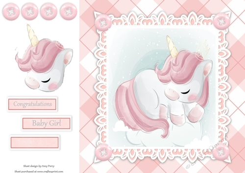 Gorgeous Baby Girl Unicorn Sleeping  8x8