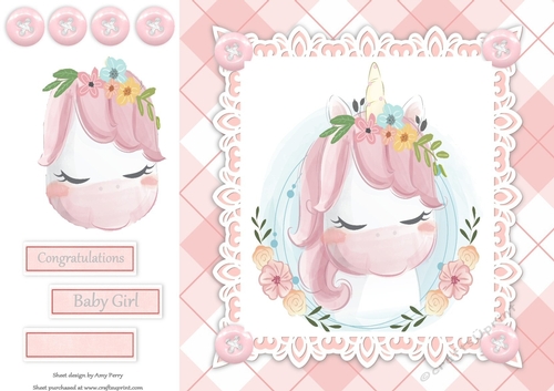 Gorgeous Baby Girl Unicorn with flowers 8x8