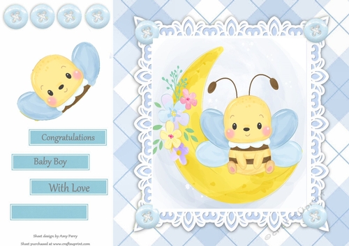 Gorgeous Baby Boy Bee On The Moon 8x8