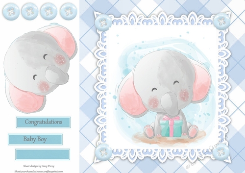 Gorgeous Baby Boy Elephant With Present 8x8