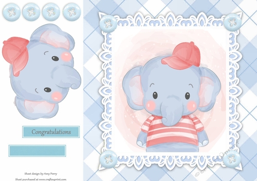 Gorgeous Baby Boy Elephant With Hat 8x8