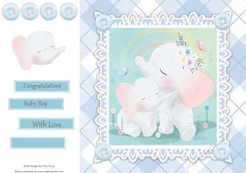 Gorgeous Baby Boy Elephants Cuddling 8x8