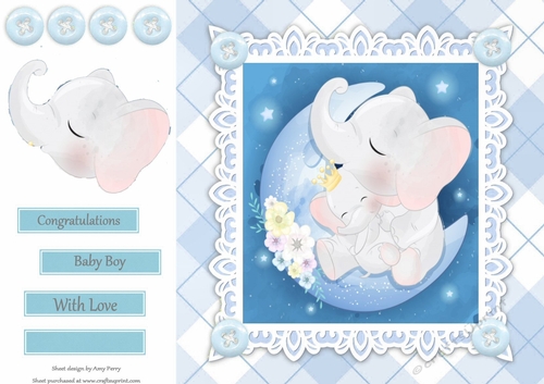 Gorgeous Baby Boy Elephants Cuddling On The Moon 8x8