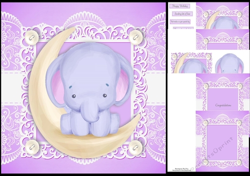 Gorgeous Purple Watercolour Elephant On the moon 8x8 Mini Kit