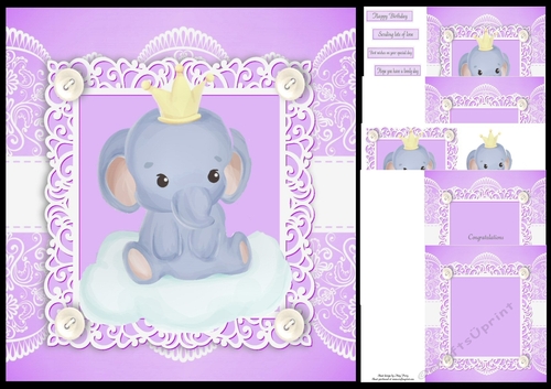 Gorgeous Purple Watercolour Elephant On A Cloud 8x8 Mini Kit