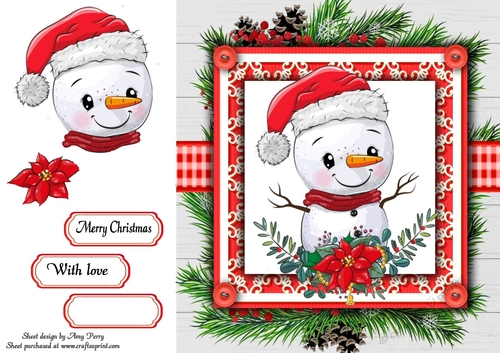 Gorgeous Snowman In Holly Frame 8x8