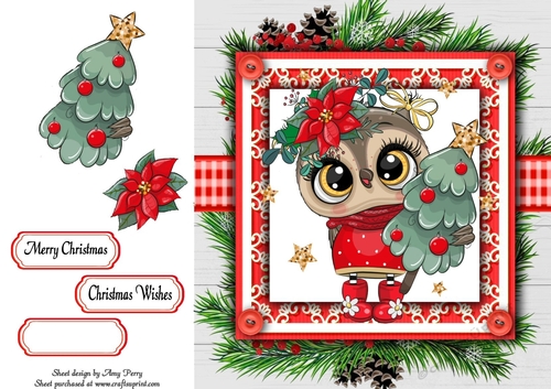 Gorgeous Owl In Holly Frame 8x8