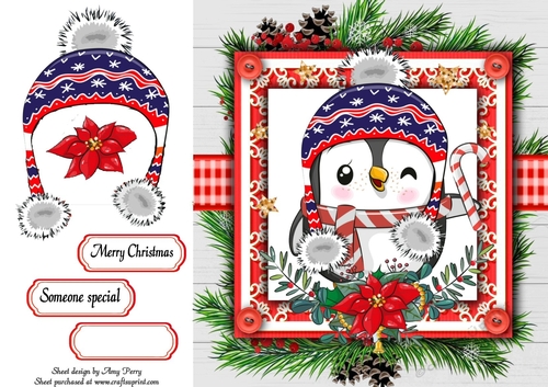 Gorgeous Penguin In Holly Frame 8x8