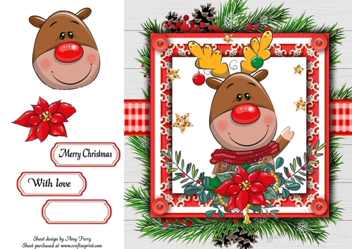 Gorgeous Reindeer In Holly Frame 8x8