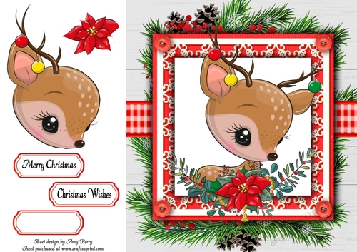 Gorgeous Deer In Holly Frame 8x8