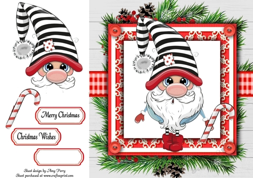 Gorgeous Gnome With Stripe Hat In Holly Frame 8x8