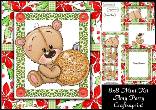 Gorgeous Brown Bear With Bauble 8x8 Mini Kit