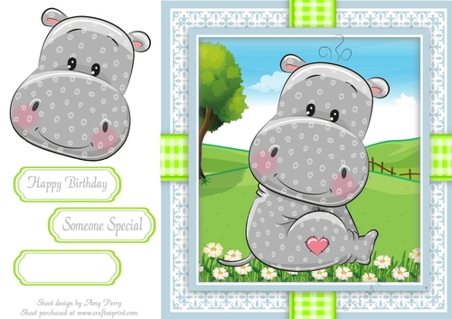 Cute Hippo In Gingham Frame 8x8