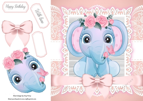 Gorgeous Elephant With Pink Bow 8x8