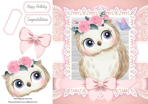 Gorgeous Owl With Pink Bow 8x8