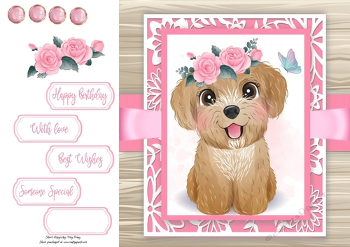 Gorgeous Scruffy Brown Dog With Roses 8x8
