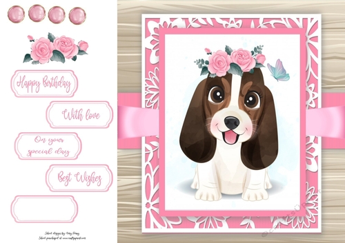 Gorgeous Brown & White Dog With Roses 8x8