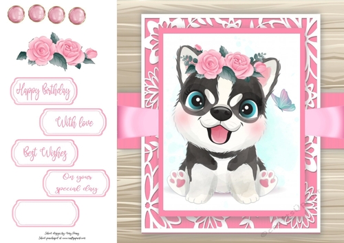 Gorgeous Husky Dog With Roses 8x8