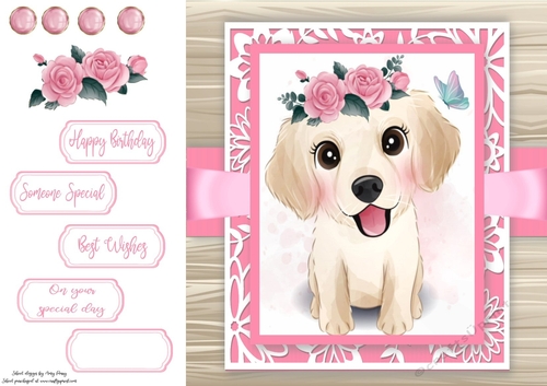 Gorgeous Labrador Dog With Roses 8x8