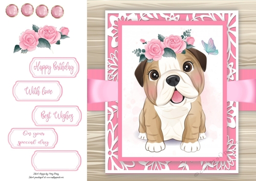 Gorgeous Bull Dog With Roses 8x8