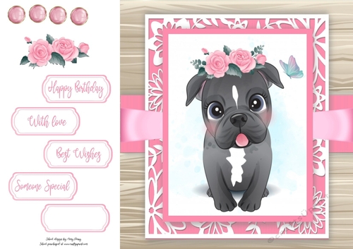 Gorgeous Staff Dog With Roses 8x8