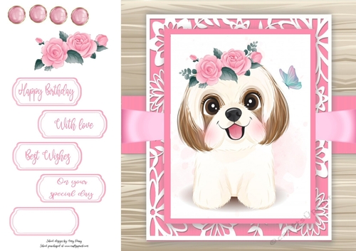 Gorgeous Shitzu Dog With Roses 8x8