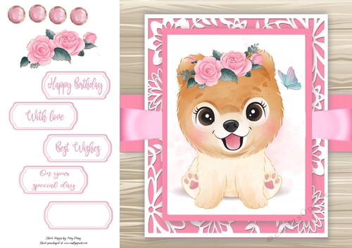 Gorgeous Light Brown Dog With Roses 8x8