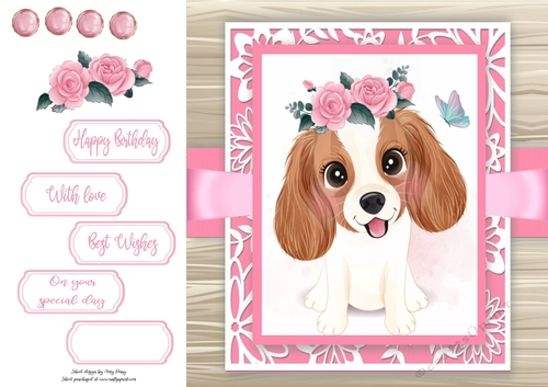 Gorgeous Spaniel Dog With Roses 8x8