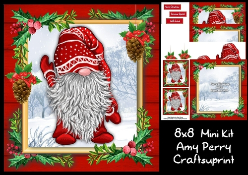 Gorgeous Festive Red Gnome 3 8x8 Mini Kit