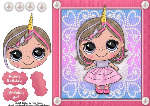 Beautiful Pink & Grey Unicorn 8x8