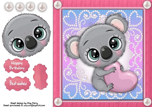Beautiful Grey Koala With Love Heart 8x8