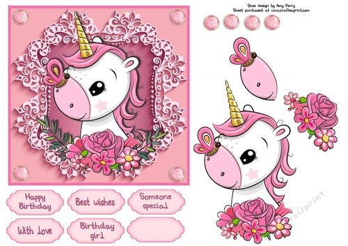 Pretty In Pink Flowers White Unicorn 6x6