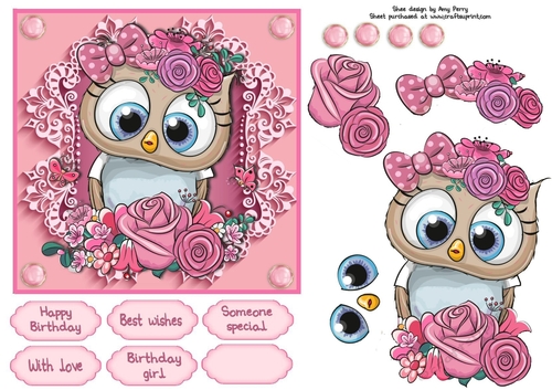 Pretty In Pink Flowers Owl 6x6