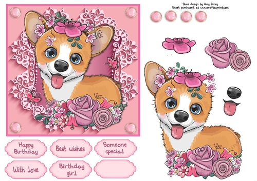 Pretty In Pink Flowers Corgi 6x6