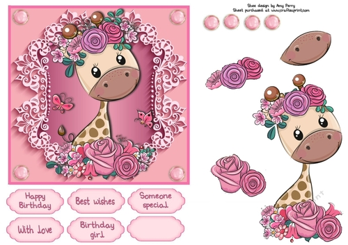 Pretty In Pink Flowers Giraffe 6x6