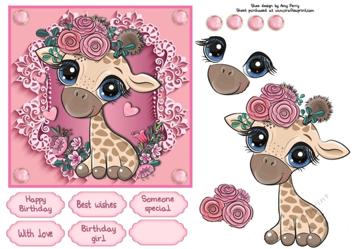 Pretty In Pink Flowers Blue Eyed Giraffe 6x6