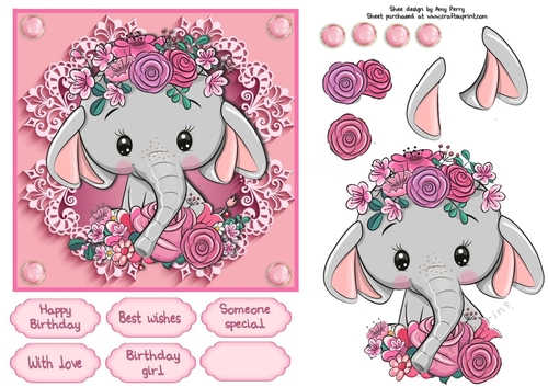 Pretty In Pink Flowers Elephant 6x6