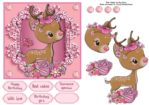 Pretty In Pink Flowers Deer 6x6