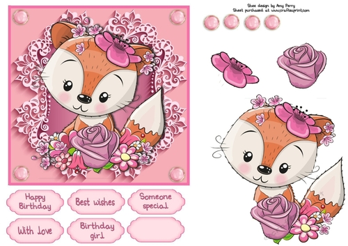Pretty In Pink Flowers Fox 6x6