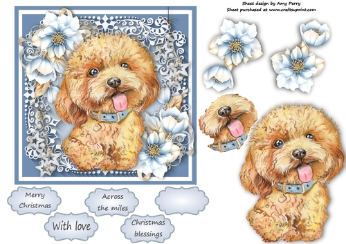 Gorgeous Brown Dog With Blue Festive Flowers 6x6