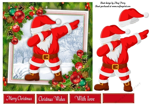 Dabbing Santa With Bauble Corners 7x7