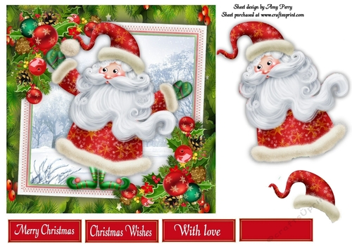  Santa With Bauble Corners 7x7