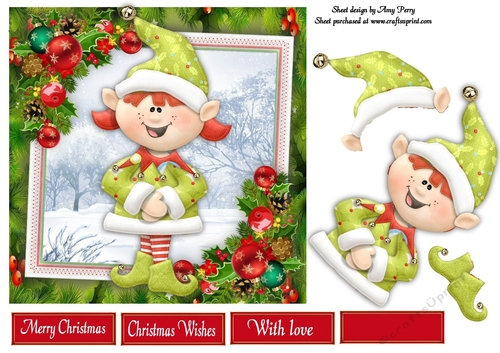 Girl Elf & Presents With Bauble Corners 7x7