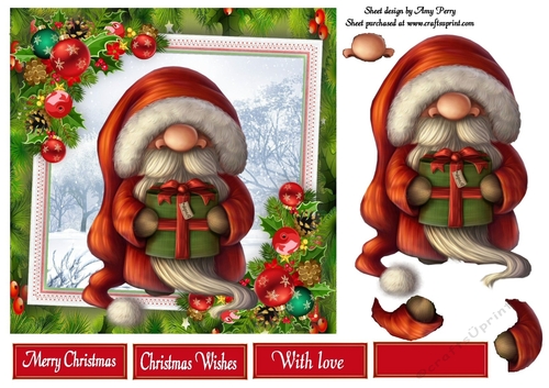 Vintage Santa With Bauble Corners 7x7