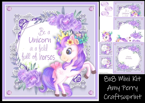 Beautiful Unicorn With Purple Flowers 8x8 Mini Kit