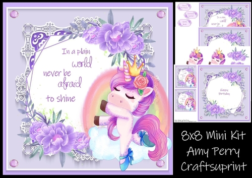 Beautiful Unicorn With Purple Flowers 2 8x8 Mini Kit