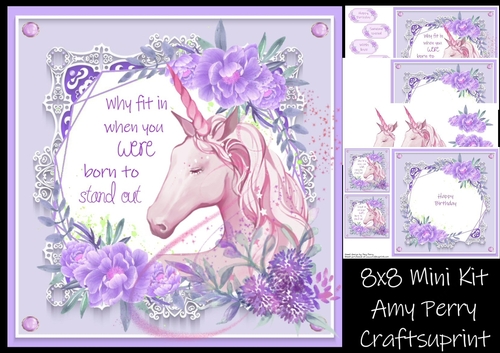 Beautiful Unicorn With Purple Flowers 2 8x8 Mini Kit