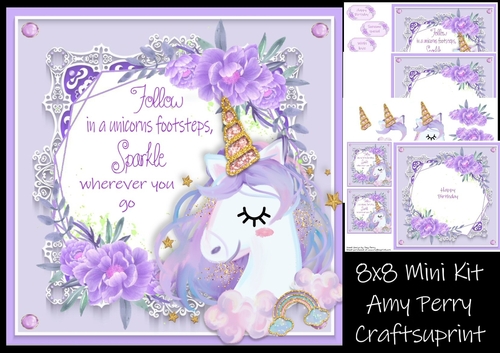 Beautiful Unicorn With Purple Flowers 2 8x8 Mini Kit