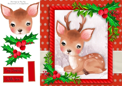Gorgeous Reindeer With Holly 8x8